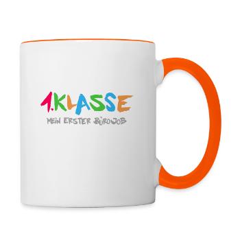 1.KLasse: Mein erster Bürojob - Tasse zweifarbig - Weiß/Orange - Rechts