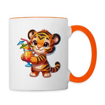 Tigre mignon avec boisson - Mug contrasté - blanc/orange - Droite