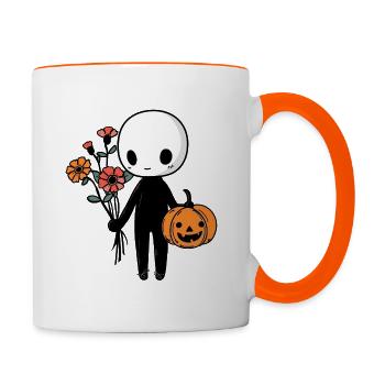 Cute Halloween Minimalistic Flowers and Pumpkin - Tasse zweifarbig - Weiß/Orange - Rechts
