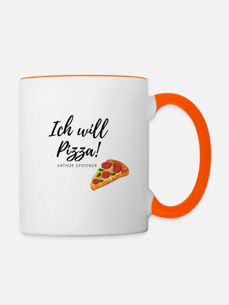Arthur Spooner: Ich will Pizza - Tasse zweifarbig - Weiß/Orange