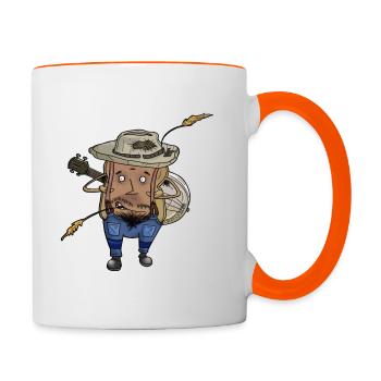Cartoon toast bread farmer with guitar | whimsical - Contrasting Mug - white/orange - Right