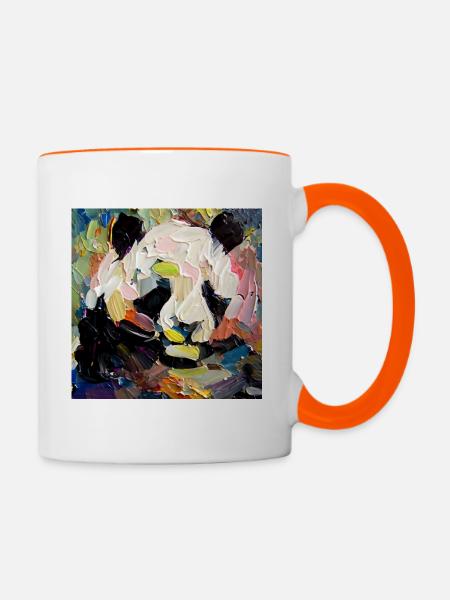 Abstraktes farbiges Ölgemälde eines Pandas - Tasse zweifarbig - Weiß/Orange