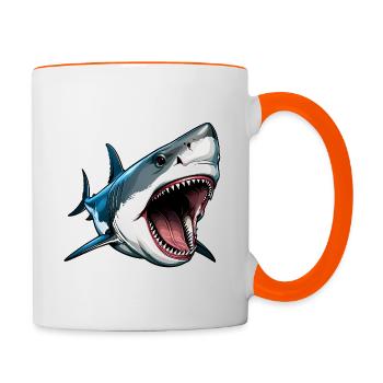 Angriff des großen Weißen Hais - Tasse zweifarbig - Weiß/Orange - Rechts