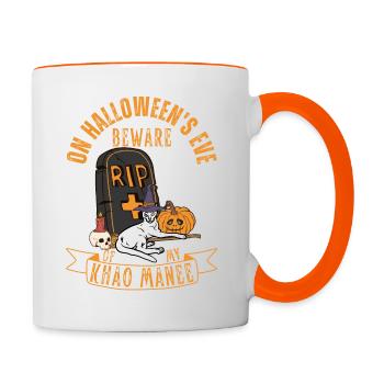 Mignon et effrayant Khao Manee chat d’Halloween - Mug contrasté - blanc/orange - Droite