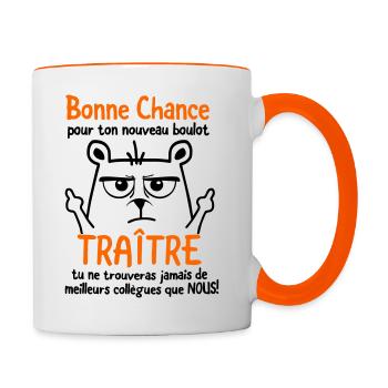 Cadeau collègue de travail change de travail - Mug contrasté - blanc/orange - Droite
