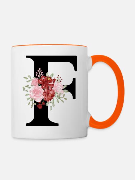 Roter Blumenbuchstabe F - Tasse zweifarbig - Weiß/Orange