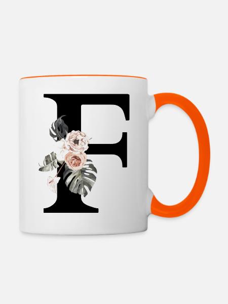 Tropischer Blumenbuchstabe f - Tasse zweifarbig - Weiß/Orange