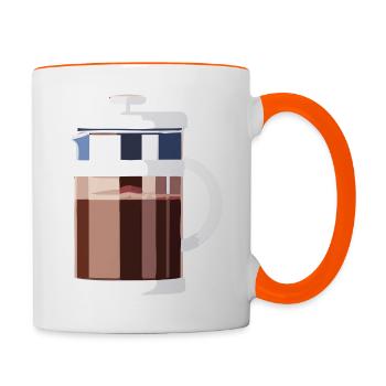 Café Frenchpress Cappuccino Latte Art - Mug contrasté - blanc/orange - Droite