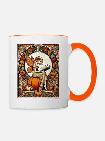 Herbstfee lesen - Tasse zweifarbig - Weiß/Orange