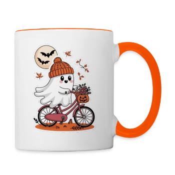 Mignon fantôme balade à vélo à Halloween - Mug contrasté - blanc/orange - Droite