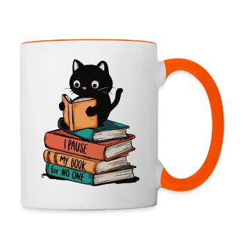 Livres drôles Lecture chat pour rats de bibliothèque - Mug contrasté - blanc/orange - Droite
