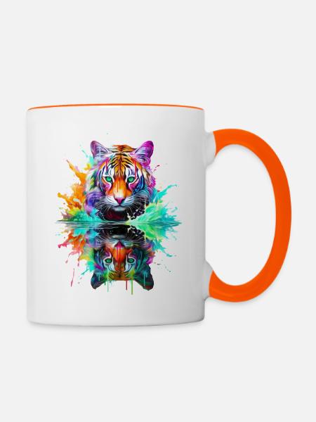 Bemalte Tiger-Reflexion - Tasse zweifarbig - Weiß/Orange