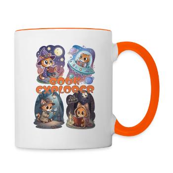 Book Explorer - Aventure de lecture de chat mignon - Mug contrasté - blanc/orange - Droite