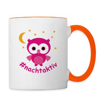 Eule - Nachtaktiv - Tasse zweifarbig - Weiß/Orange - Rechts