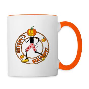 Bereit für Halloween Kürbis Retro Jack-O-Laterne - Tasse zweifarbig - Weiß/Orange - Rechts