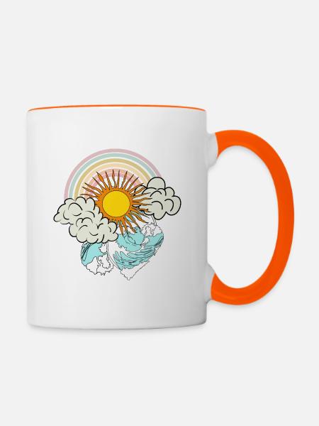 regenbogen sonne wolken meer - Tasse zweifarbig - Weiß/Orange