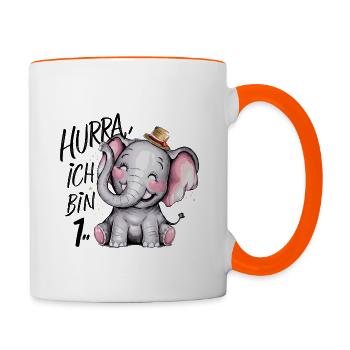1. Geburtstag Geschenkidee 1 Jahr alt - Tasse zweifarbig - Weiß/Orange - Rechts