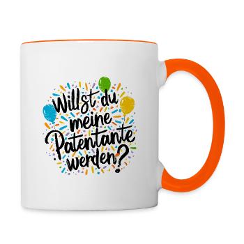 Willst Du meine Patentante sein? - Tasse zweifarbig - Weiß/Orange - Rechts