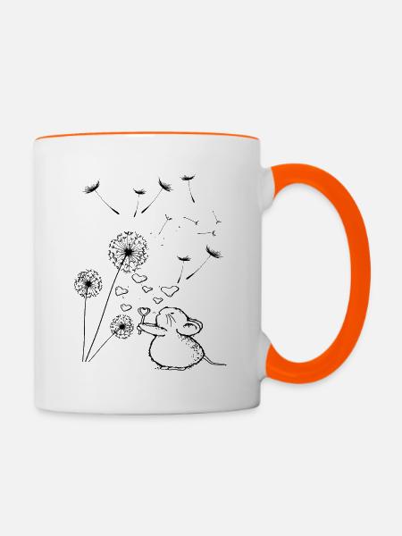 Süßes Mäuschen mit Pusteblume - Tasse zweifarbig - Weiß/Orange