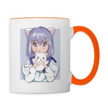 Kawaii Anime chat Neko Manga Japonais Otaku - Mug contrasté - blanc/orange - Droite