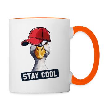 Ente mit Kappe - Tasse zweifarbig - Weiß/Orange - Rechts