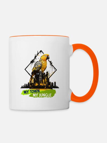 my town, my jungle - Tasse zweifarbig - Weiß/Orange