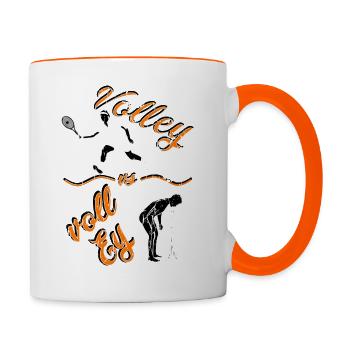 Tennis Volley oder Voll Ey Fun Design - Tasse zweifarbig - Weiß/Orange - Rechts