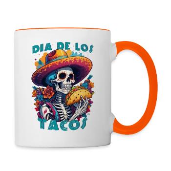 Squelette mexicain humoristique Dia de los tacos - Mug contrasté - blanc/orange - Droite
