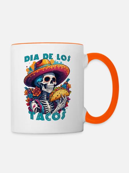 Humorvolles mexikanisches Skelett Dia de los Tacos - Tasse zweifarbig - Weiß/Orange