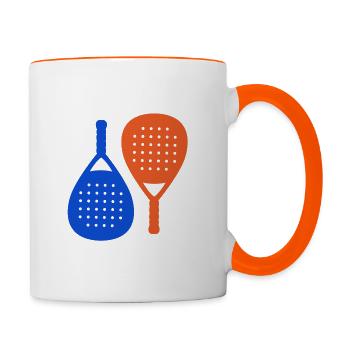 Padel Tennis Logo Blau Orange Schlicht Elegant - Tasse zweifarbig - Weiß/Orange - Rechts