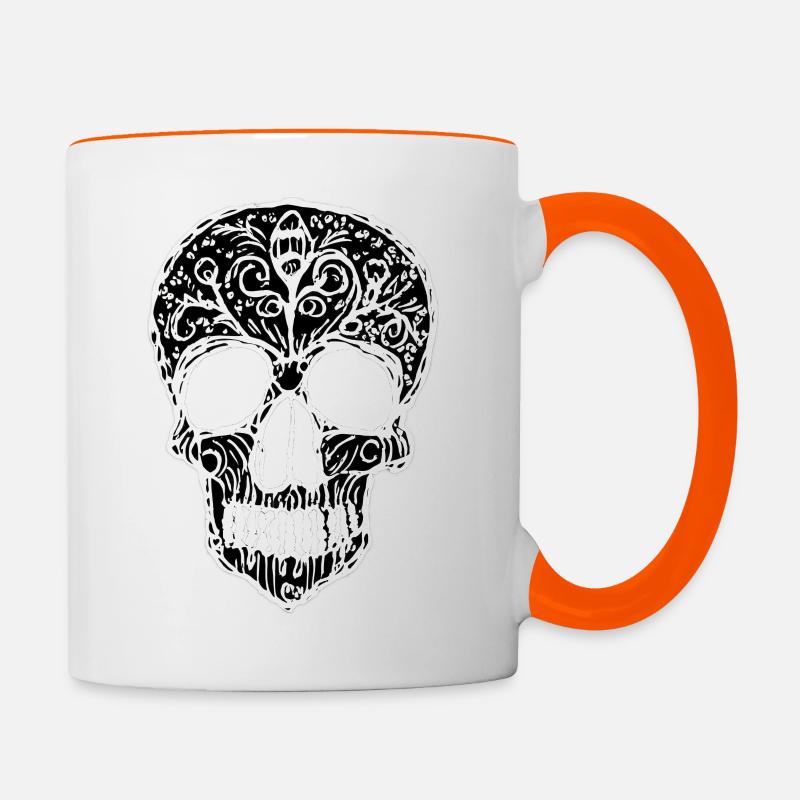 crâne dessiné noir et blanc - Mug contrasté - blanc/orange