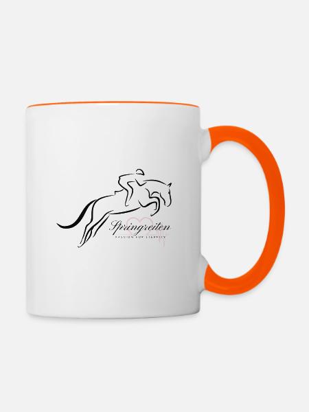 Springreiten aus Leidenschaft - Tasse zweifarbig - Weiß/Orange