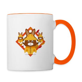 Hasen im Herbstlaub. - Tasse zweifarbig - Weiß/Orange - Rechts