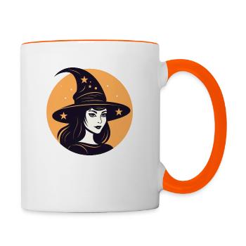 Halloween Hexe - Tasse zweifarbig - Weiß/Orange - Rechts