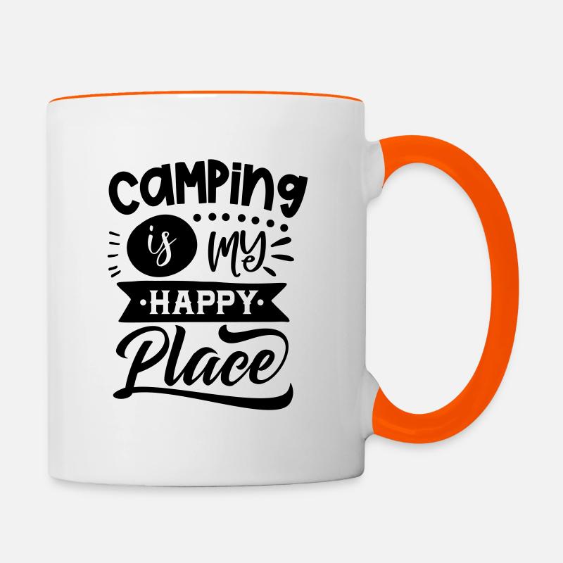 Camping is my happy place - Contrasting Mug - white/orange