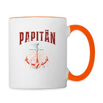 PAPITÄN - Anker - Retro - Vatertag - Tasse zweifarbig - Weiß/Orange - Rechts