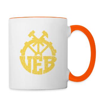 VEB - DDR Volks Eigener Betrieb - Retro - Tasse zweifarbig - Weiß/Orange - Rechts