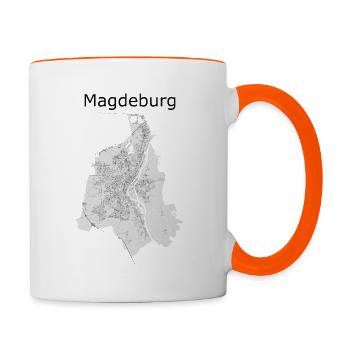 stilisierte Straßenkarte Magdeburg - Tasse zweifarbig - Weiß/Orange - Rechts