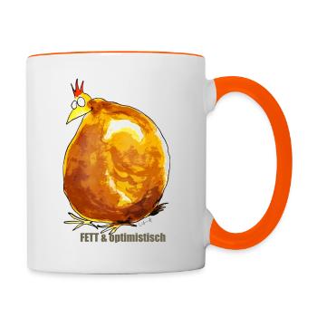 Fett & Optimistisch - Tasse zweifarbig - Weiß/Orange - Rechts