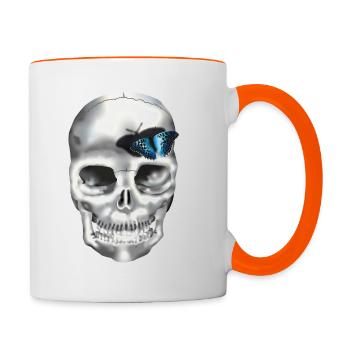 crane papillon bleu - Mug contrasté - blanc/orange - Droite