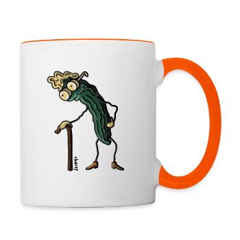 Mrs Shrivelcumber - Gurken-Cartoon-Charakter-Kunst - Tasse zweifarbig - Weiß/Orange - Rechts