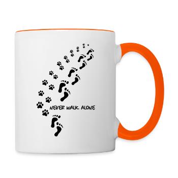 never walk alone dog - Tasse zweifarbig - Weiß/Orange - Rechts