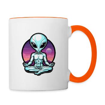 Conception Vaporwave d’un extraterrestre gris méditant - Mug contrasté - blanc/orange - Droite