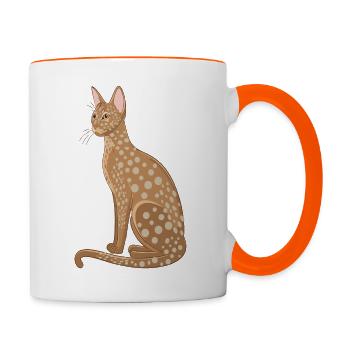 Katze mit Punkten - Tasse zweifarbig - Weiß/Orange - Rechts