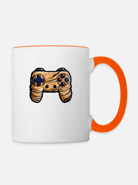 Gamer Controller Joystick Mumie - Tasse zweifarbig - Weiß/Orange