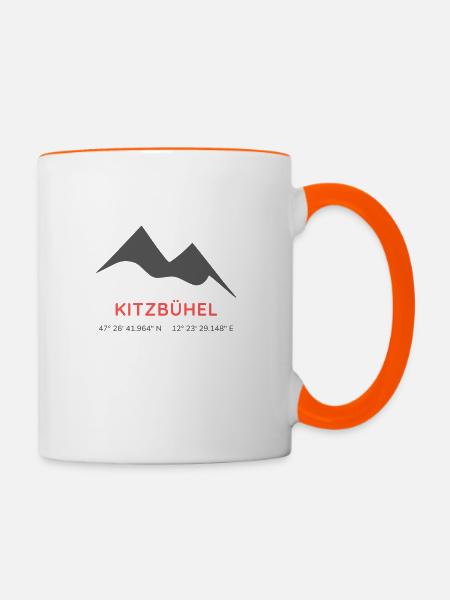 Minimalistisches Kitzbühel-Logo - Tasse zweifarbig - Weiß/Orange