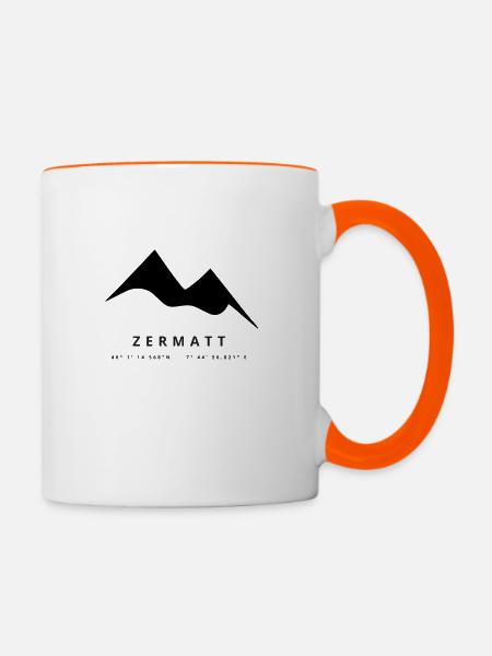 Minimalistisches Zermatt-Logo - Tasse zweifarbig - Weiß/Orange