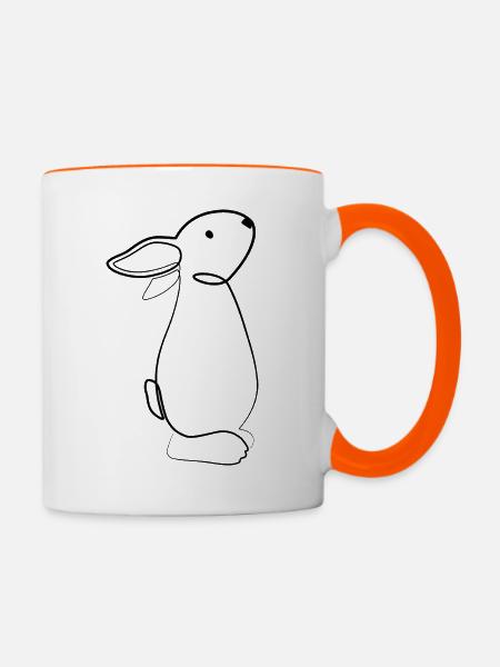 Hase Line Art - Tasse zweifarbig - Weiß/Orange