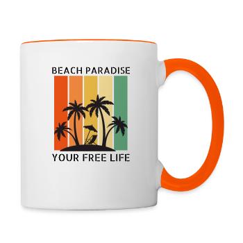 Your Free Life Beach Paradise - Tasse zweifarbig - Weiß/Orange - Rechts