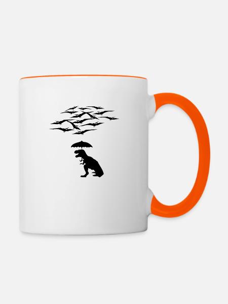 Trex gegen die Pterodaktylen - Tasse zweifarbig - Weiß/Orange